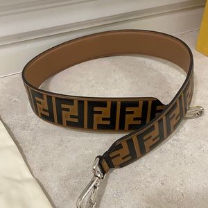 Fendi long guitar strap leather logo monogram new